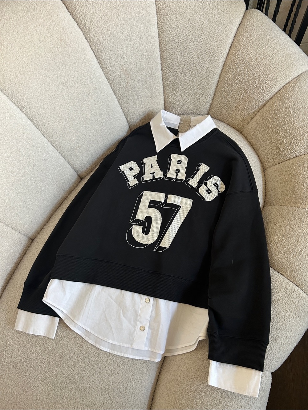 cinq a sept Black Paris 57 Layered Pullover with White Shirt Detail